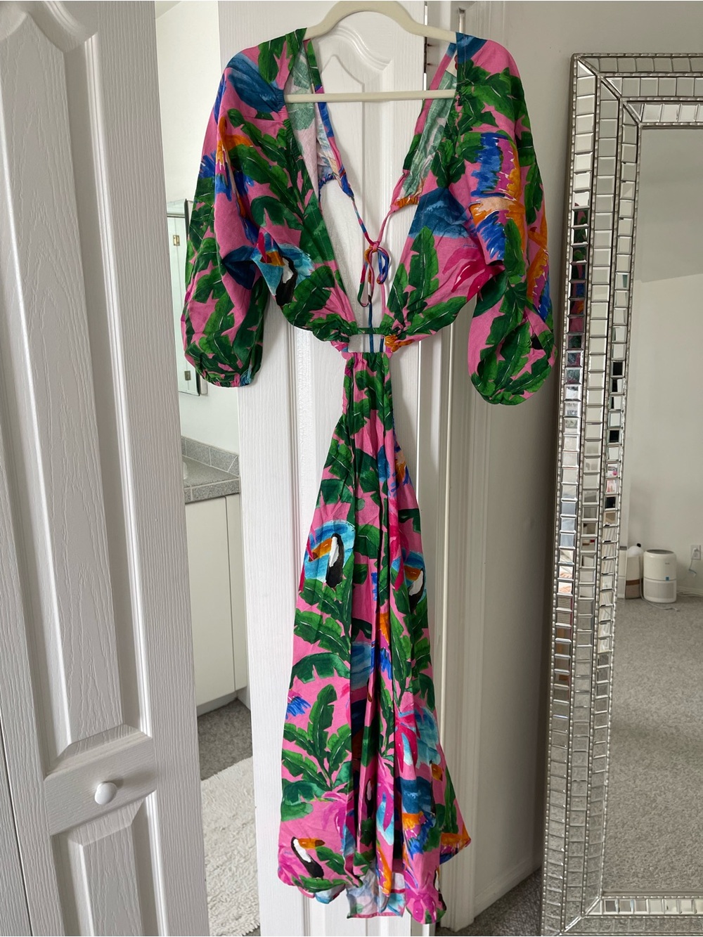 Farm/ Anthropologie Tropical Maxi Dress with Green Leaf Print